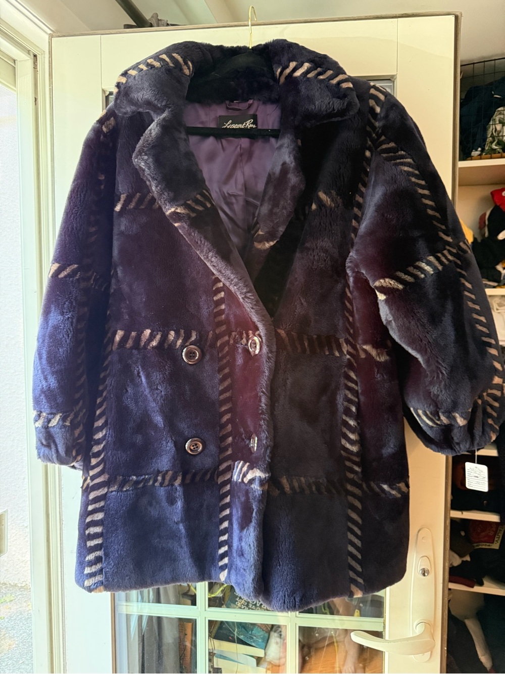 Dark Purple Fur Plaid Coat - Women's Jacket